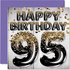 Verjaardagskaart voor de 95e verjaardag voor mannen - ballonnen met pailletten in zwart en goud - verjaardagskaarten voor mannen voor de 95e verjaardag, papa, opa, opa, oma, 145 mm x 145 mm