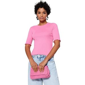 Trendyol Trendyol Damesblouse met rechte korte mouwen, slank, de blouse voor dames, Roze, XL
