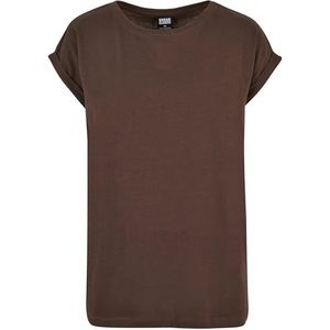 Urban Classics Dames T-shirt met brede schouders, basic T-shirt met korte mouwen, T-shirt met korte mouwen en ronde hals voor dames (1 stuk), Bruin