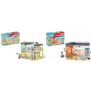 Playmobil 71327 Ingerichte School - City Life - met zes karakters, een school op twee verdiepingen met een lift & 71328 Sportkamer- City Life - School - Liefde Leren School Universum