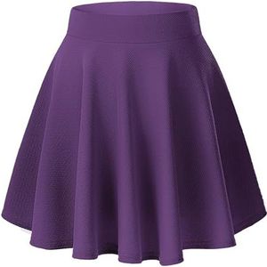 Urban GoCo Dames retro rok basic plissé skater meisjes elastische korte midi rok, Intense Paars