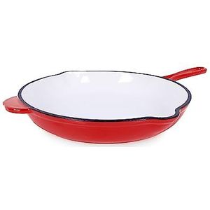 Echtwerk Gietijzeren braadpan met geëmailleerde coating, gietijzeren pan, pan met twee handgrepen en schenktuit, geschikt voor oven, grill, inductie, crème, Ø 26,5 cm, rood