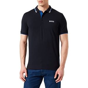 BOSS Paddy Pro Poloshirt van katoenmix met contrasterende logo's, Blauw