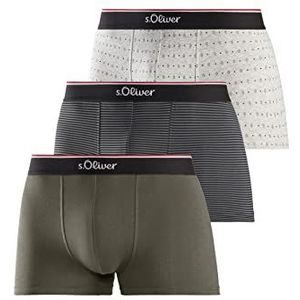 s.Oliver 24161629 Boxershorts voor heren, 3 stuks, Olijfgroen + grijze strepen + grijs patroon