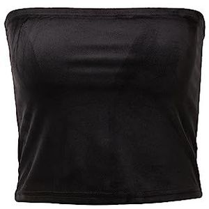 Urban Classics Dames fluwelen buishemd stretch schoudervrij bovenzoom met elastische band maten XS tot 5XL, zwart.