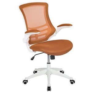 Flash Furniture Bureaustoel met middelhoge rugleuning, ergonomische bureaustoel met opklapbare armleuningen en LeatherSoft-materiaal, perfect voor thuiskantoor of kantoor, oranje/wit