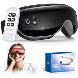 RENPHO Masseur oculaire avec télécommande et chaleur, Masque de massage des yeux rechargeable avec musique Bluetooth pour soulager la fatigue oculaire, poches oculaires sec Améliorer le sommeil Noël