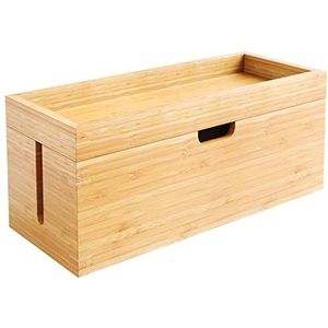 KD Essentials - Opbergbox van bamboe, met deksel - (geschikt om opladers & stekkerdozen evenals kabels op te bergen, kabelbox voor kabelmanagement, gemaakt van hout)