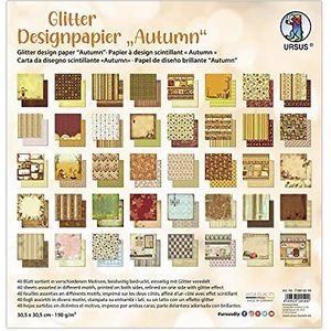 Ursus 71890099 - designpapier glitter, mix van 40 vellen aan beide zijden bedrukt motiefpapier, 190 g/m², 30,5 x 30,5 cm, voor- en achterkant verschillend