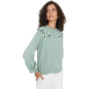 Trendyol Regular trui ronde hals bloemen trainingspak dames, turkoois, M, Turkoois