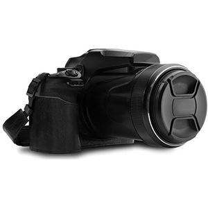 MegaGear Ever Ready Leren Flip Case met Riem Compatibel met Nikon Coolpix P1000, zwart., Modern