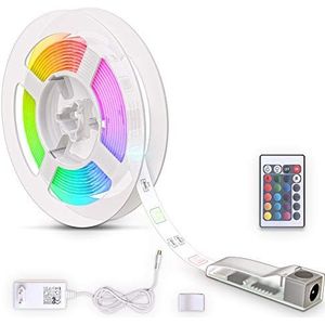 B.K.Licht Ledstrip 3 m, siliconen, RGB afstandsbediening, zelfklevend, kleurverandering, inkortbaar, lichtband, decoratieve verlichting voor slaapkamer, woonkamer, keuken