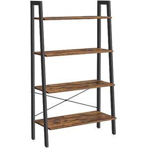 VASAGLE Meubilair, opbergrek met 4 niveaus, boekenkast, voor woonkamer, slaapkamer, keuken, kantoor, industriële stijl, stalen frame, rustiek bruin en zwart LLS144B01, bewerkt hout, 80 cm