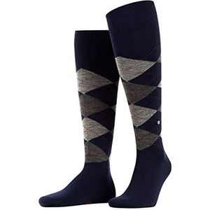 Burlington Edinburgh Lange herensokken, wol, zwart, meerdere kleuren, dun, warm, ademend, fantasy Argyle-patroon, winter, eenheidsmaat, cadeau-idee, 1 paar, blauw (Dark Navy 6377)