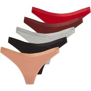 Calvin Klein Thong 5Pk 000QD5247E String Multicolore (Blk/Gry H/Jnbrry/CPR Earth/Rstd RT), L Femme, Multicolore (Blk/Gry H/Jnbrry/Cpr Earth/Rstd Rt), L