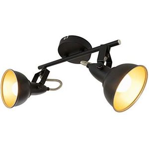 Briloner Leuchten plafondlamp met 2 draaibare scijnwerpers in retro vintage ontwerp, 2049-025, basis: E14, max. 40 watt, zwart metaal, goud, 30,4 x 10 x 18,1 cm