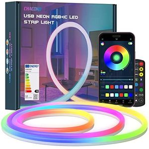 Chacoko RGB neon-ledstrip met IC, 2 m, regenboogeffect, 84 leds/m, voor slaapkamer, IP65 waterdicht, USB, silicone, app en afstandsbediening, muziekmodus, voor huis, slaapkamer, tuin, feest