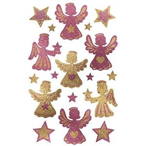 AVERY Zweckform Art. 52296 kerststickers 7 engelen met 11 sterren in roze/goud (kerststickers van 3D-folie, kerstdecoratie zelfklevend voor kaarten, geschenken, doe-het-zelf) 1 vel met 18 stickers