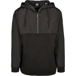 Urban Classics Militaire hoodie voor heren, halve ritssluiting, hoodie met schouderinzetstuk, Zwart (00007)