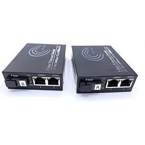 Elfcam® - Set van 2 Ethernet-glasvezelconverter, SFP media-converter inbegrepen, tot een afstand van 20 km via single-mode SC glasvezel (2 RJ45-poorten x 2 RJ45-poorten)