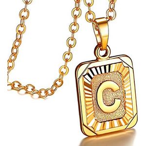 FOCALOOK Oorspronkelijke halsketting voor dames, geelgoud verguld – hanger ketting letter C goud – Rolo ketting 2,5 mm/50 cm