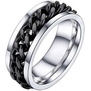 U7 Anti-stress ring voor heren, draaibaar, van staal en zwart, maat 64