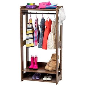 Iris Ohyama, Kapstok Kledingkast, Kledingrek met plank voor kinderen, organizer voor kinderkleding, modulair, eigentijds, robuust, school, slaapkamer, entree - Kids Garment Rack - KWR-1 - Bruin