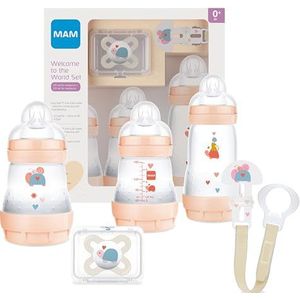 MAM Welcome To The World, cadeauset met 3 Easy Start anti-koliek flessen, Start Nano fopspeen, Clip It & Cover, met fopspeenhouder, roze