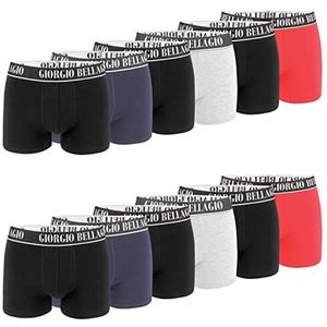 GIORGIO BELLAGIO Calecon boxershorts voor heren, katoen, 12 stuks, stretch & zacht (zwart, grijs, rood, blauw), Smart2