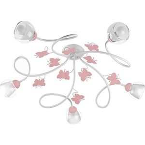 ONLI Plafondlamp met 5 lampen, voor slaapkamer, metaal, wit, met geschilderde vlinders, roze