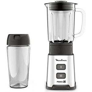 Moulinex Pulseo LM17GD Single Glass Mixer, 400 W, 4 messen van 700 ml, draagbare 600 ml container, 2 snelheden, voor sappen en smoothies, roestvrij staal