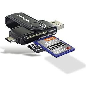 Integral Memory USB 3.0 SD en Micro SD kaartlezer, USB C Type-C OTG geheugenkaartadapter met dubbele sleuf voor UHS-1, Micro SD, microSDHC, microSDXC, SD, SDHC, SDXC INCRUSB3.0ACSDMSD