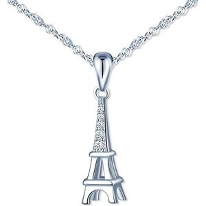 MicLee Halsketting met hanger voor dames, meisjes, 925 zilver, Eiffeltoren hanger, romantische Parijs-toren-halsketting, bezet met zirkonia, zilver, zirkonia, Zirkonia
