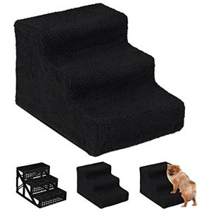 Relaxdays Trap voor honden, 3 treden, puppy's en grote honden, bed, stof, binnen, 30 x 35 x 45 cm, zwart