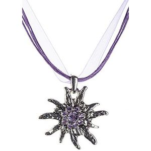 Edelweiss klederdrachtketting, klederdrachtketting, met fijne strass-steentjes in verschillende kleuren, dirndl-ketting en leren broek, Roestvrij staal