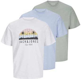 Jack & Jones Jjpalm Mp Jnr Lot de 3 t-shirts à col rond, Chambray Blue., 164