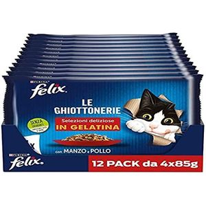 Purina Felix Le Ghiottonerie kattenvoer met rundvlees en kip, 48 zakjes van elk 85 g