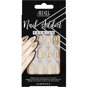 Ardell Premium Nail Addict Nude Jeweled Postices, bevat 24 nagels, professionele lijm, citroen, nagelriemstift, 24 stuks
