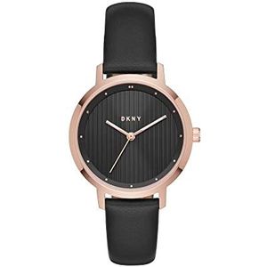 DKNY voor dames, The Modernist met drie wijzers, legering horloge met leren band, 32 mm kast, zwart 1, armband, Zwart 1, Armband