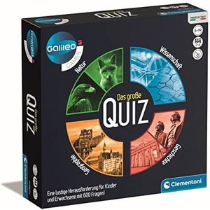 Clementoni Galileo Games - De grote quiz, bordspel met kennisvragen, quizspel over geografie, geschiedenis, wetenschap en technologie, familiespel voor kinderen vanaf