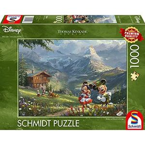 Schmidt Spiele Thomas Kinkade Studios: Disney Dreams Collections - Mickey & Minnie in den Alpen Legpuzzel 1000 stuk(s) Stripfiguren