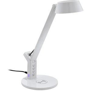 EGLO Banderalo Led-bedlamp, dimbare tafellamp voor bureau met draadloze QI-oplader, designlamp van kunststof, wit, warmwit, neutraal, koud