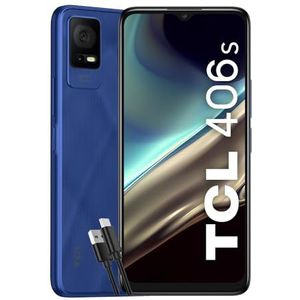 TCL 406S Smartphone 4G Display 6,6 inch HD+, 64 GB, 3 GB RAM (+ 3 GB virtueel RAM), 13 MP dubbele camera, Android 13, 5000 mAh batterij, dual sim, blauw, met extra USB Type-C kabel,