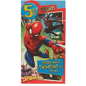 UK Greetings Marvel Verjaardagskaart voor de 5e verjaardag voor hem/jongens, met envelop, badge met Spider-Man