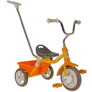 Italtrike - Passenger driewieler - 10 inch - met afslag en handrem - Zadel met rugleuning, verstelbaar in 3 standen - ouderstok - vanaf 2 jaar - Vintage look - Kleur: oranje
