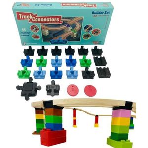TOY2 Bouwset | 22 treinspoorverbindingen speelgoed compatibel met Brio & Lego Duplo | Kit met 5 verschillende railconnectoren | duurzame houten railverbindingsset