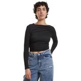 Urban Classics Tb7088-Dames Ruffled Super Slim Longsleeve Dames T-shirt (1 stuk), zwart., S