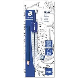 STAEDTLER Schoolpasser 550 55 BK met universele adapter en kleine extra pen op blisterkaart, blauw/zilver