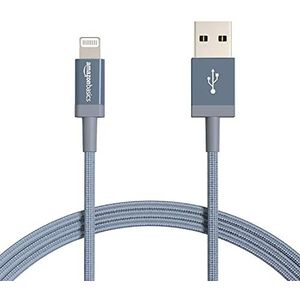 Amazon Basics 2 stuks Lightning-naar-USB-A-kabel van gevlochten nylon, MFi-gecertificeerd voor iPhone, donkergrijs, 1,8 m