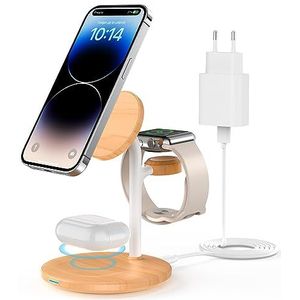 Magsafe 3-in-1 laadstation voor Apple-apparaten, 15 W, MagSafe inductief laadstation met adapter iPhone 15 14 13, iWatch Ultra 2/1, Series 9, AirPods